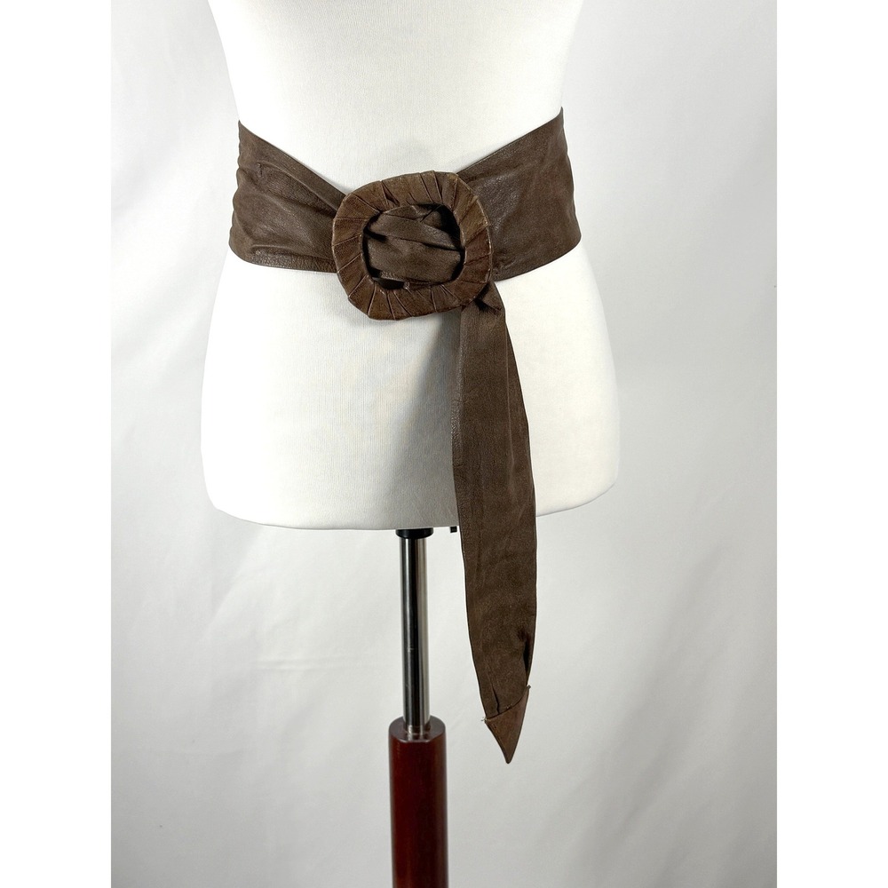 Vintage Womens Bermans Brown Leather Obi Sash Belt One Size Cinch Minimalist